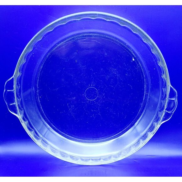 Pyrex #229 Clear Ruffled Scalloped Edge Glass Pie Dish Plate Handles 9.5" VTG - Picture 1 of 7